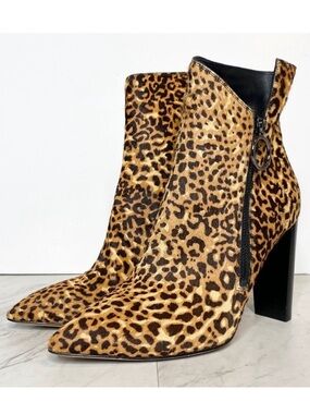 New! Paige Kate Asymmetrical Leopard Animal Print Pointed Boot 9.5